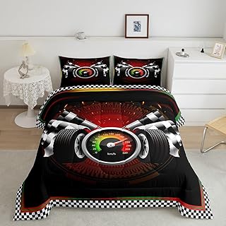 Racing Car Comforter Set Full Size Race Car Comforter for Kids Teens Adults Speed Sports Car Bedding Set Extreme Sports Duvet Set Room Decor 3Pcs with 2 Pillow Case