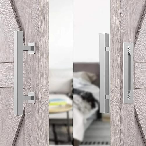 Miniatura 3 de ROOMTEC Juego de manijas de puerta de granero resistentes de 10 pulgadas, diseño rústico grande de dos lados, para puertas, garajes, cobertizos,