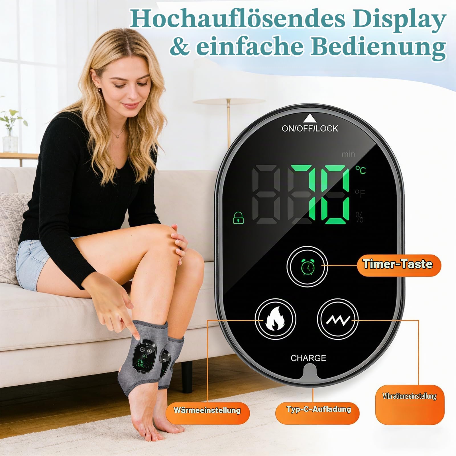 4-In-1-Fußmassagegerät, Fussmassagegerät, Foot Massager, Massagegerät | Heating Foot Massager 3 Modi und 6 Wärmestufen für KnöchelFerse, Sohle, Fußgewölbe, Ideal Geschenk für Unisex Eltern
