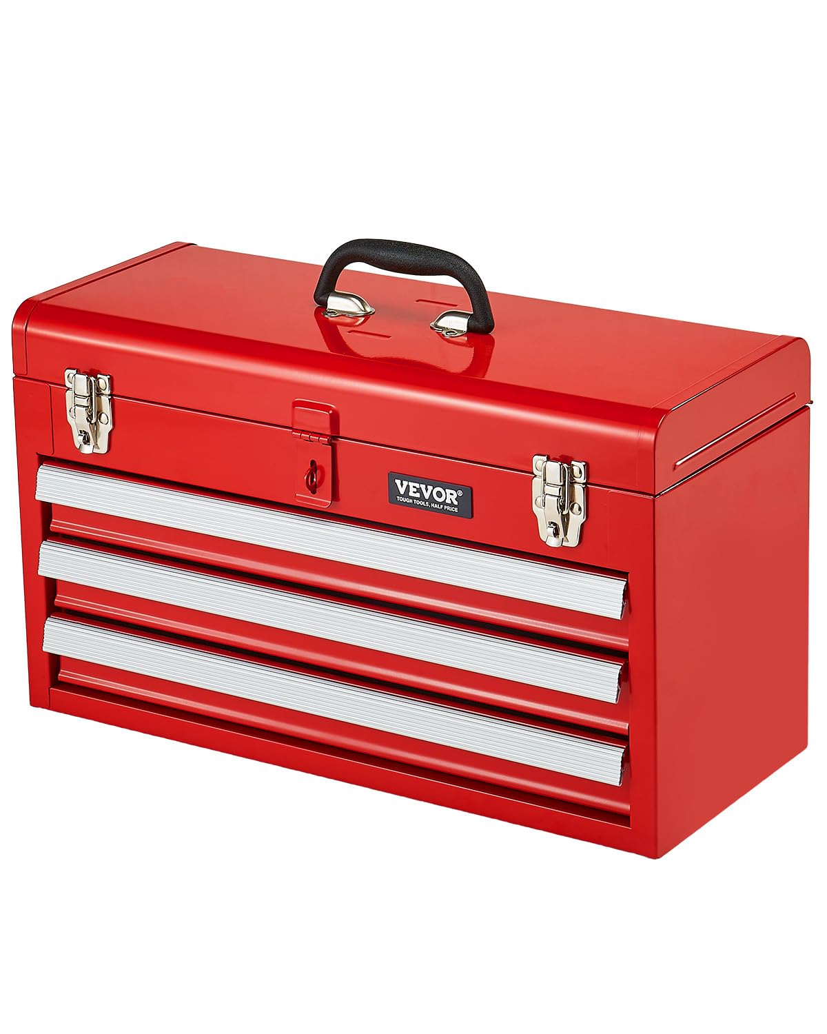 VEVOR Metal Tool Box, 20.5-inch, Portable Metal Tool Box with 3 Drawers, Small Tool Chest with EVA Liners, Ball Bearing Slide Drawers Locking & Powder