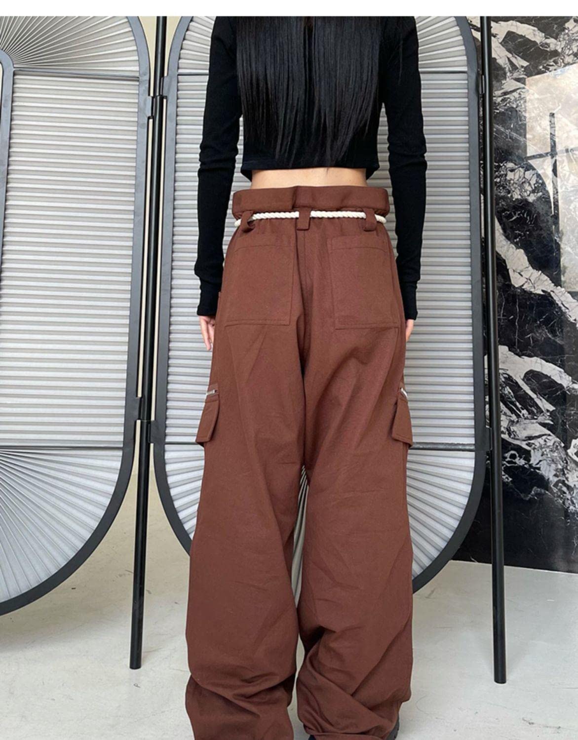 Pantaloni da paracadute Pantaloni Cargo per le Donne Baggy Harajuku Vita Bassa Y2K Pantaloni Grunge Pantaloni, Caffè, M