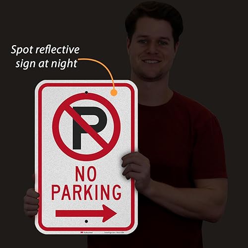Miniatura 7 de SmartSign Letrero de "No Parking" de 18 x 12 pulgadas con flecha derecha, aluminio de 63 mil, material reflectante laminado 3M, rojo, negro y