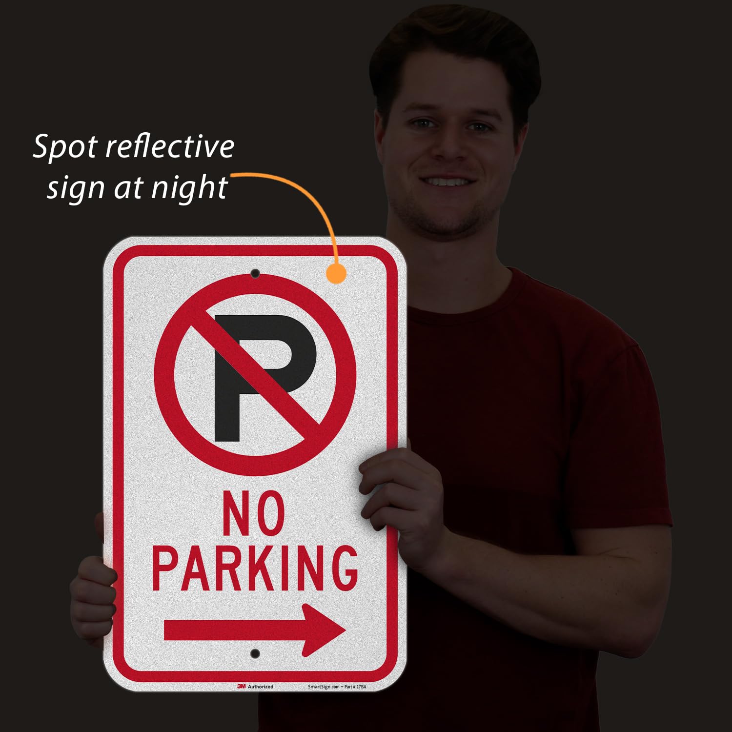 SmartSign Señal "No Parking" de 18 x 12 pulgadas con flecha derecha, aluminio de 63 mil, material reflectante laminado 3M de grado de ingeniero, rojo, blanco y negro