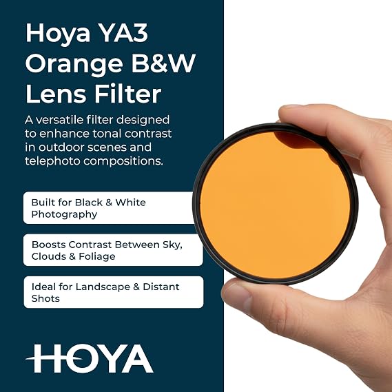HOYA 46mm YA3 Orange Filter for B&W Film Photography, Enhances Sky & Foliage - Increases Tonal Contrast - Excellent for Nature and Street Photography, Multi-Coated Camera Lens Filter