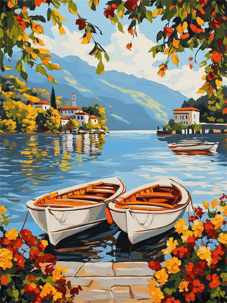Pintar por Numeros Barco Pequeño Mar, DIY Pintar por Numeros Adultos Paisajes 80 x 120 cm, Cuadros para Pintar por Numeros con Pinceles y Pintura Acrilica, Decoración del Hogar (Sin Marco) -YH989