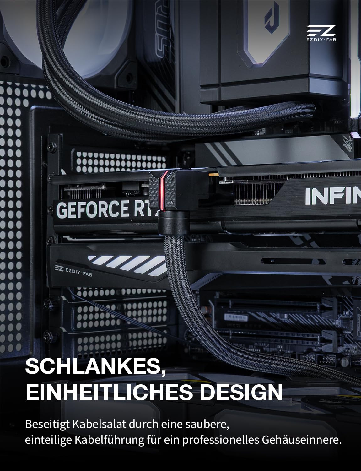 EZDIY-FAB UNIFAS ARGB 8-Pin PCIe-GPU-Verlängerungskabel, 16AWG, 90-Grad-Rechtwinkelstecker, 5V 3-Pin RGB-Synchronisation, Einheitliches Kabeldesign, nur Einzelner 8Pin-Stecker, Schwarz-STD