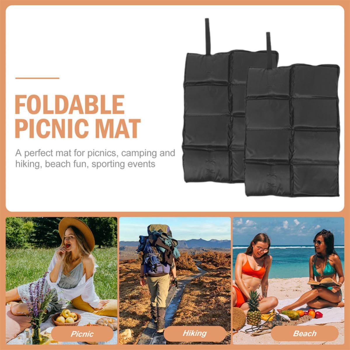 STOBAZA 2pcs Non-Slip Foldable Chair Cushions for Porch and Dining Chairs, Black Oxford Cloth and Foam Seat Pads, Lightweight and Reusable for Family Picnics and Outdoor Use
