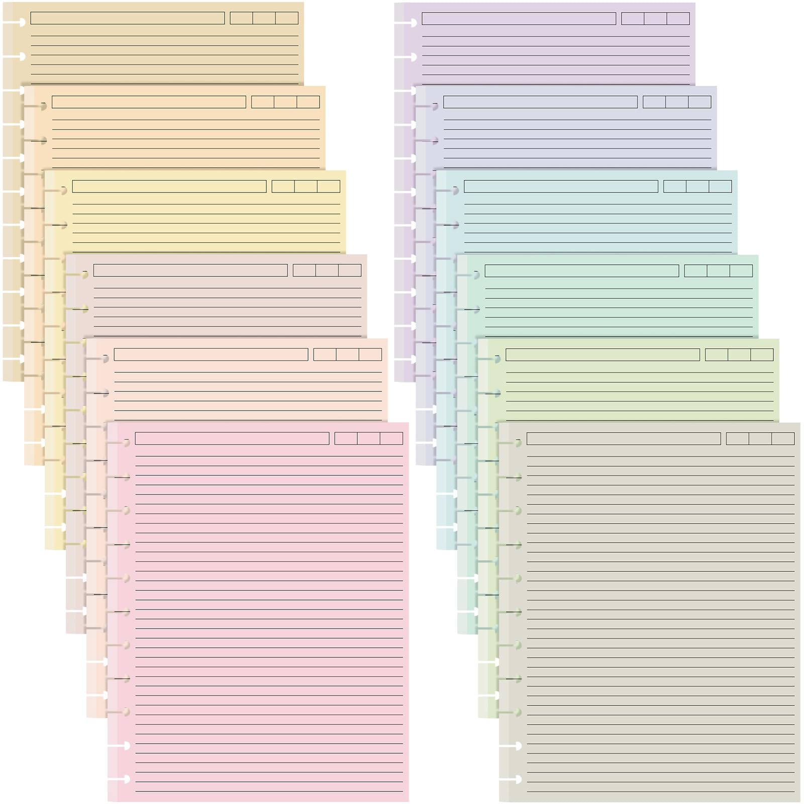 PerKoop Confezione da 12 480 fogli di carta colorata a righe, 21 x 28 cm, a righe universitarie, formato lettera, multicolore, per quaderni di ricarica (colori pastello)