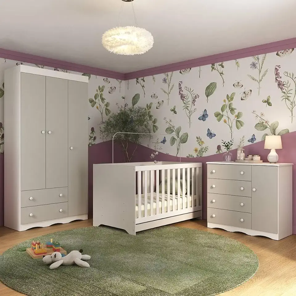 Quarto de Bebê Completo com Berço Americano 3 em 1 Realeza Multimóveis Mp4591 Branco/off White