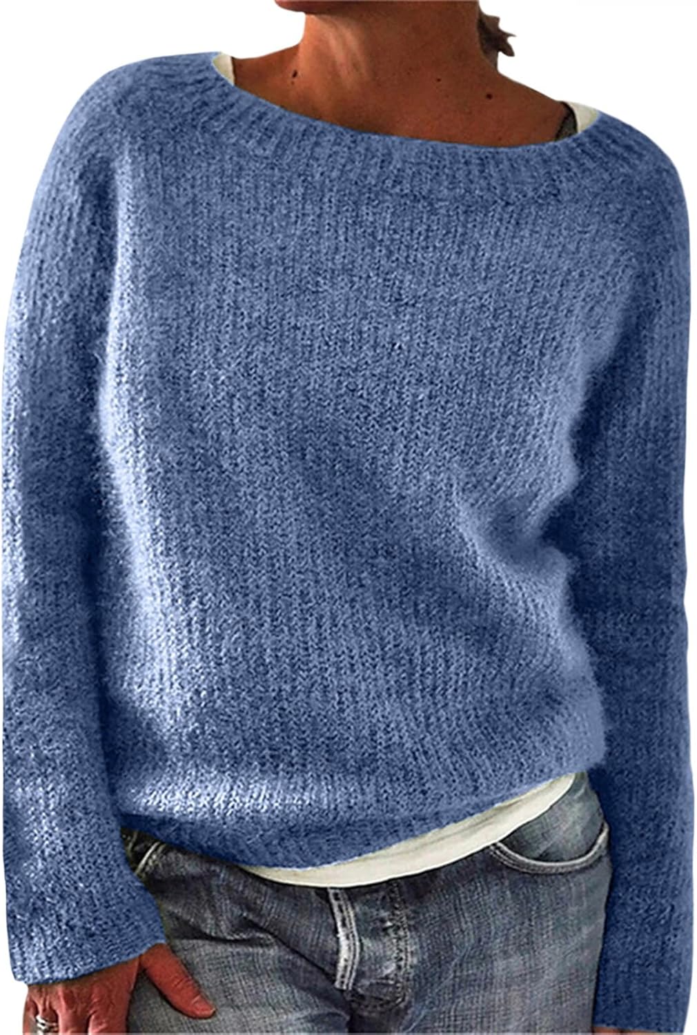 Zaswen Womens Oversized Long Sleeve Sweaters Fashion Crewneck Plus Size Sweaters Loose Casual Solid Color Pullover Sweater