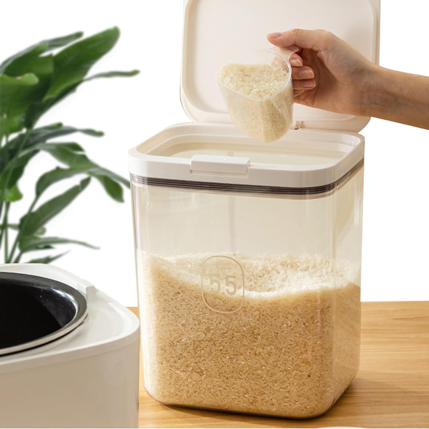 Airtight Rice Storage Bin Flour Storage Container 10 Lbs/5.81Qt, Clear Food Container with Measuring Cup Airtight Lid for Kitchen Pantry Organization and Storage