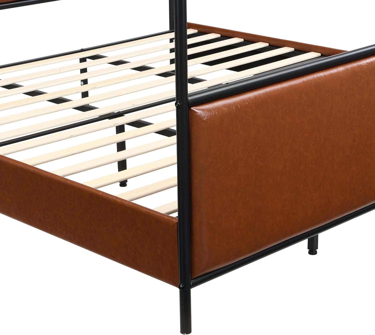 JIJIWANG King Size Canopy Bed Frame with Headboard – Tall Four Poster Metal Platform Bed with Iron Legs No Box Spring Needed Brown and Black