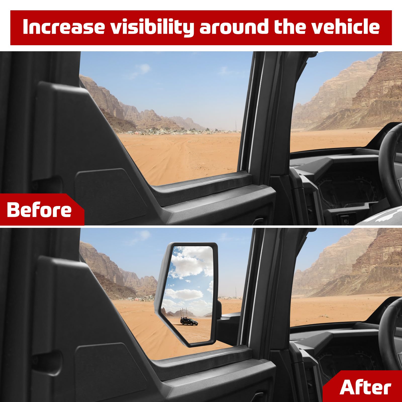 Polaris Adjustable Folding Side Mirrors For XPEDITION Models (Set Of 2) - Frame Mount, Folds In, Fits With/Without Doors
