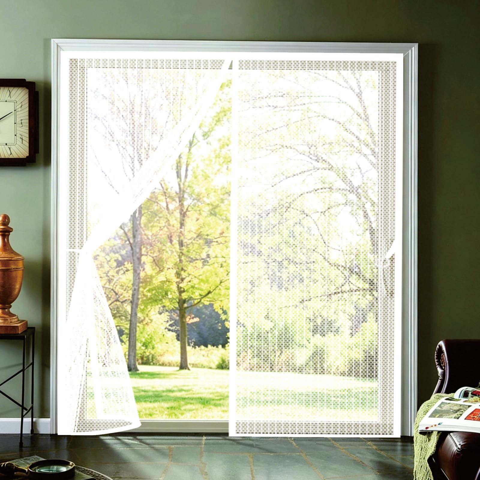 Moustiquaire magnétique 106x208 rideau anti mouche sans percer pour porte blanche