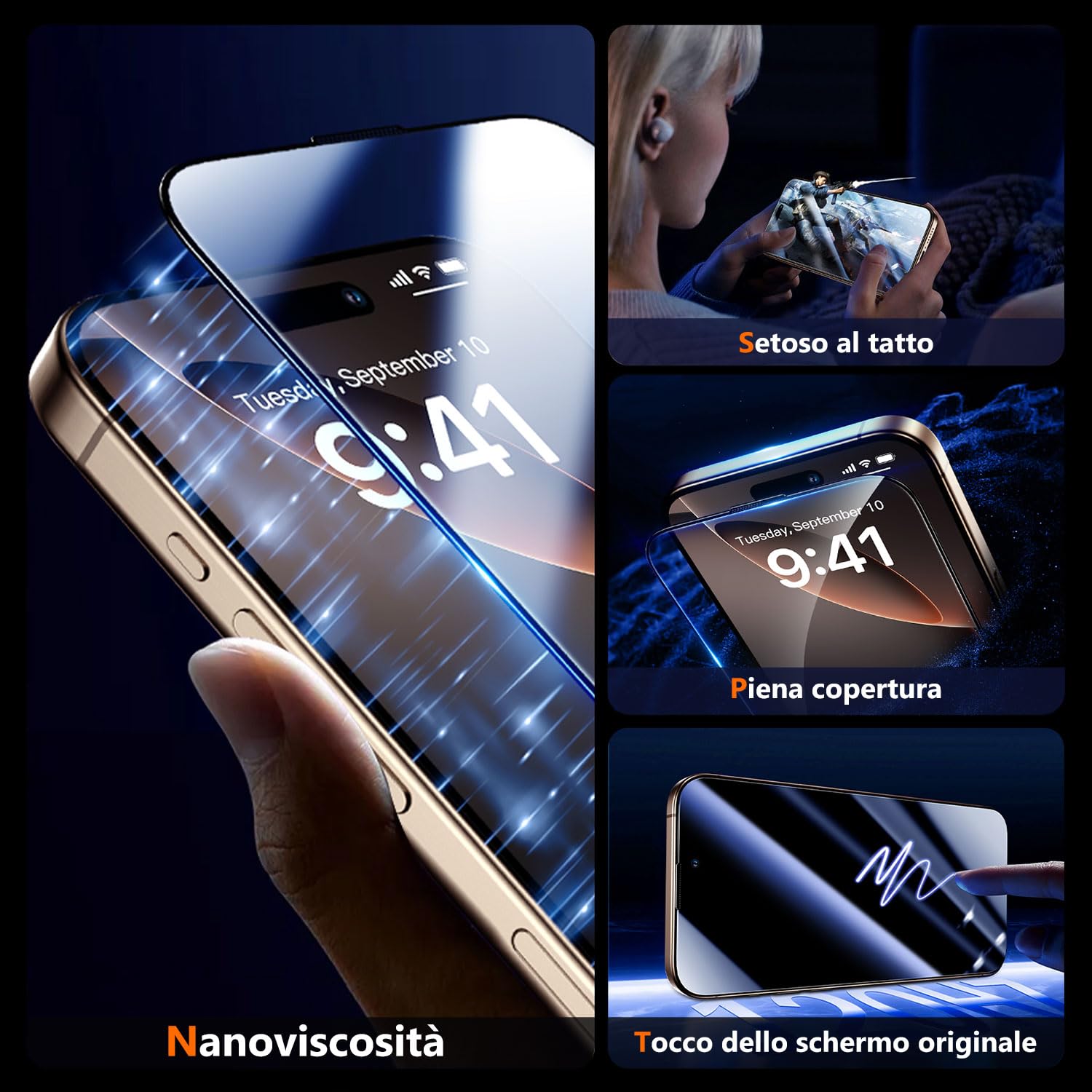 UniqueMe per iPhone 16 Pro Pellicola Protettiva - 2 Pezzi Pellicola Vetro Temperato per iPhone 16 Pro, Rimozione Automatica Della Polvere, Auto Guarigione, Installazione Facile e Veloce