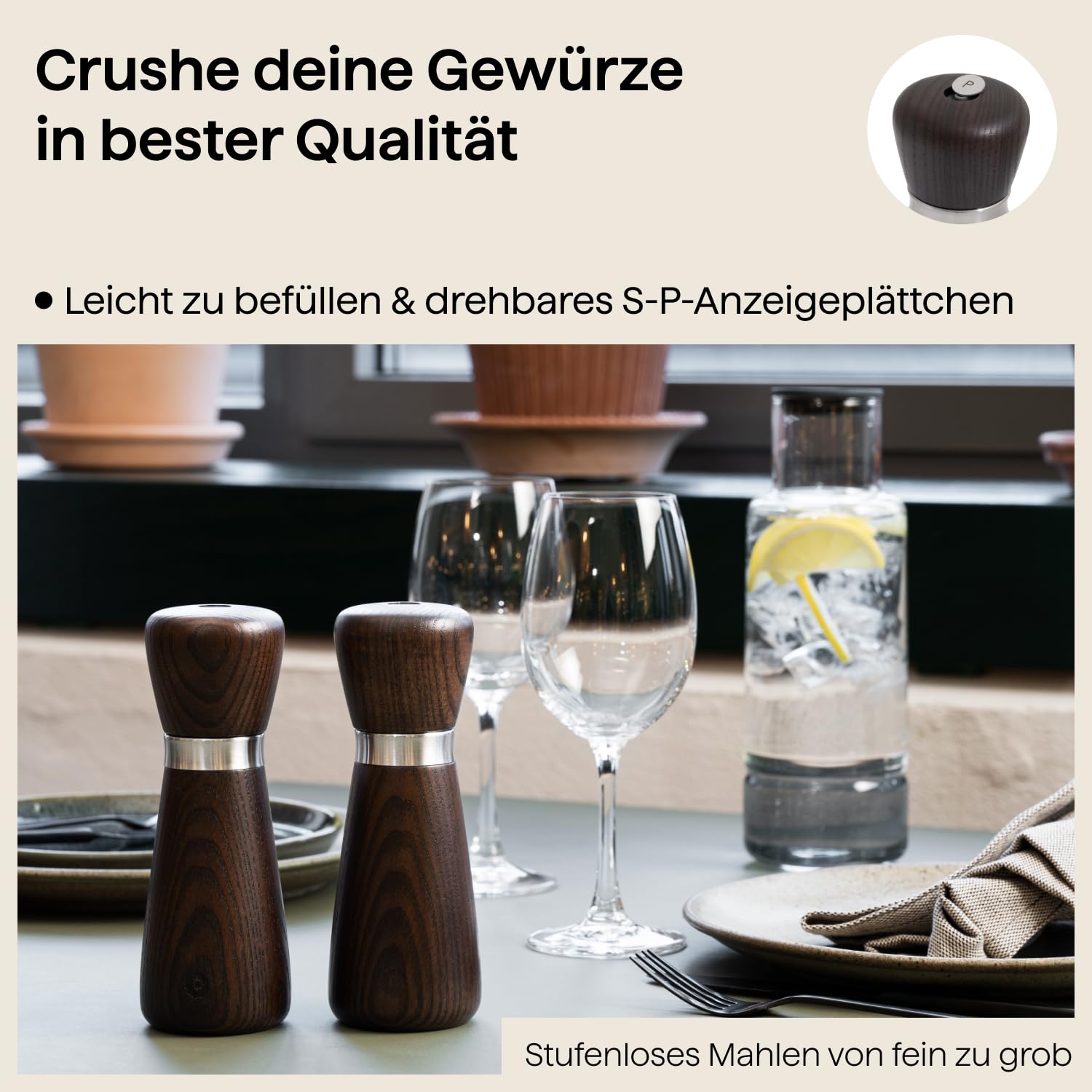 Crushgrind - Macinino in ceramica per sale, pepe o spezie fai da te con