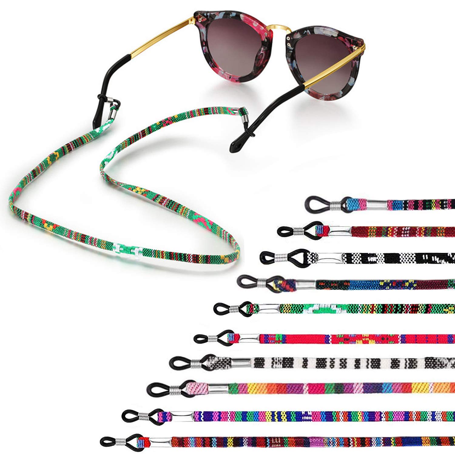 beifon10Pcs Cordones para Gafas Correa Cuerda Gafas de Sol Étnico Cadena de Gafas Lectura Retenedor Estampado Étnico de Gafas Mujer Hombre Niños Accesorios para Gafas Universales