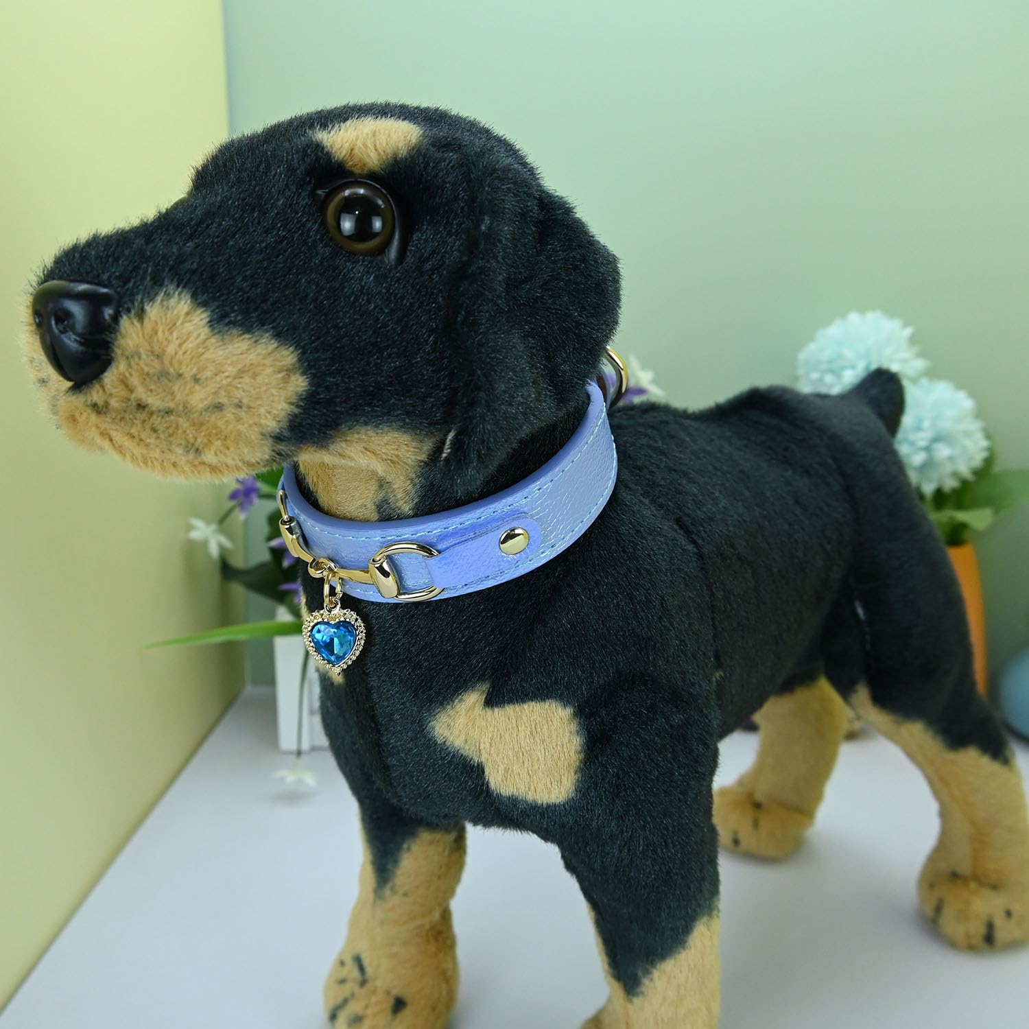 Newtensina Fashion Cute Dog Collar with a Alloy heart shaped Pendant for Small Dogs Cats - Blue - M - Image 3