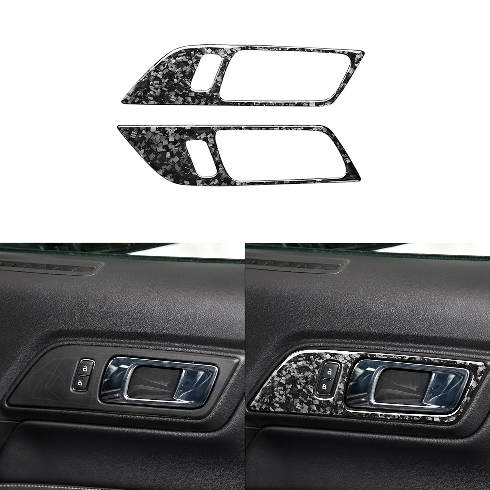 Car Inner Door Handle Switch Panel Door Lock Control Cover Trim Sticker Glossy Black Forged Carbon Fiber Decoration Compatible with Ford Mustang 2015-2020 Auto Interior Accessories-Type A
