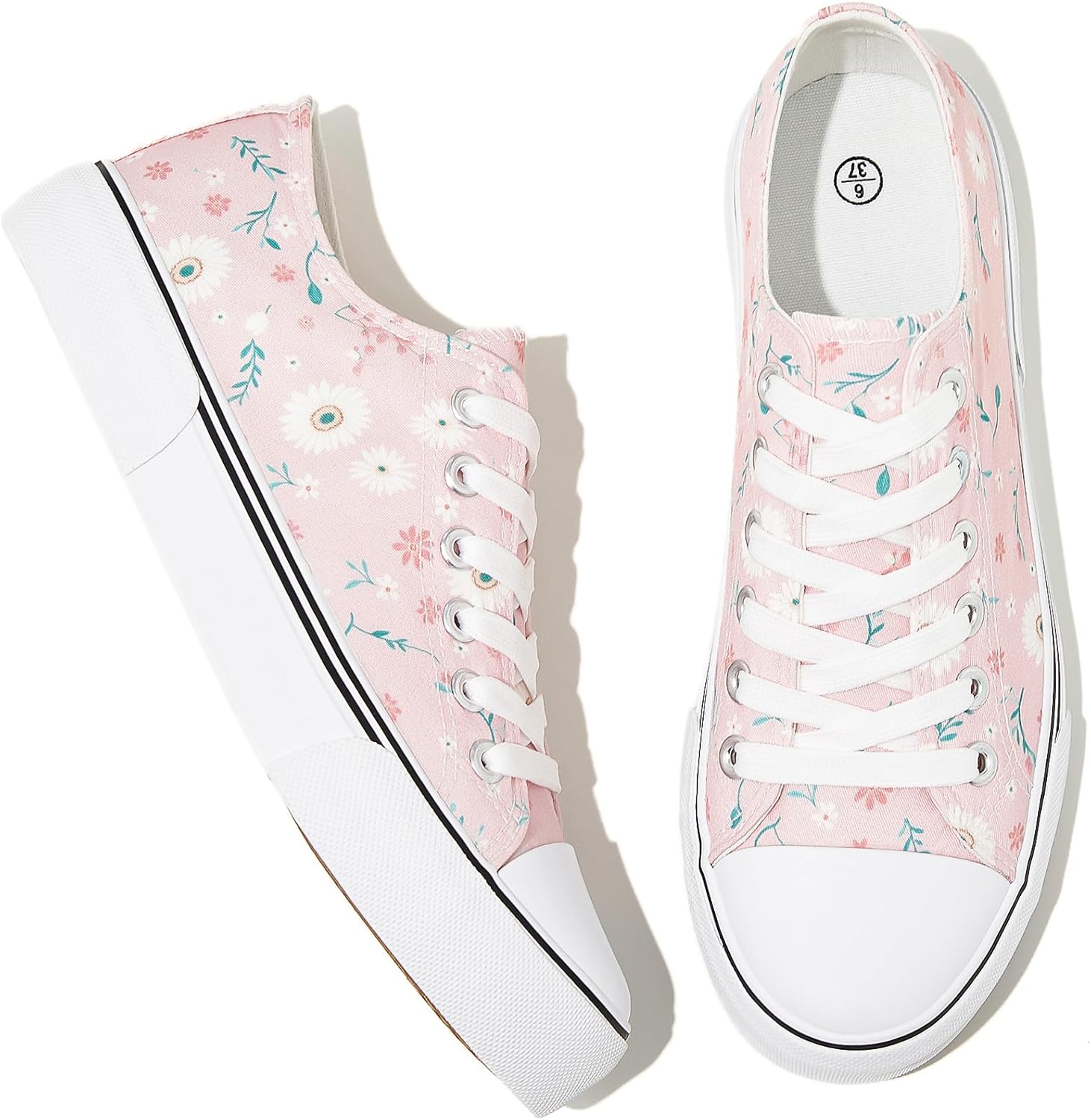 Adokoo Canvas Tennis Shoes for Women Low Top Casual White Black Sneakers for Women Lace Up Fashion Comfortable Walking Shoes