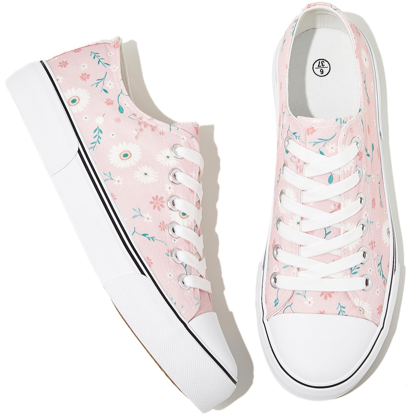 Canvas Tennis Shoes for Women Low Top Casual White Black Sneakers for Women Lace Up Fashion Comfortable Walking Shoes