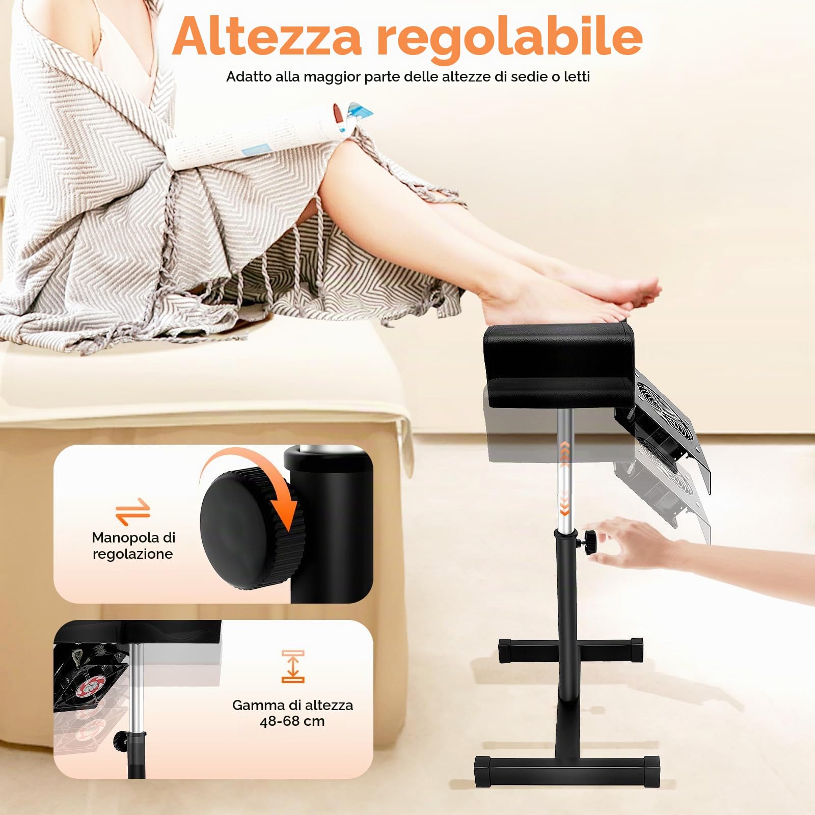 Poggia Piede Pedicure 2 in 1 Poggiapiedi Pedicure Manicure con Catturapolvere Portatile Sgabello per pedicure Sgabello Regolabile 48-68 cm Per La Cura Dei Piedi, Regolabile in Altezza