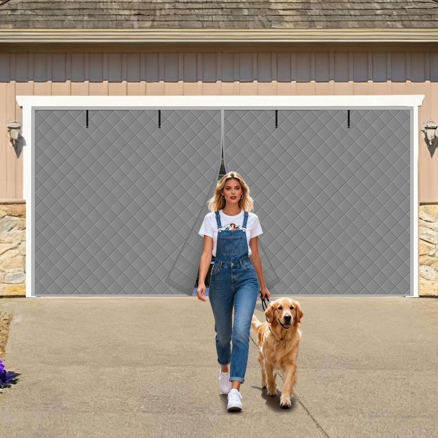 Magnetic Garage Door Curtain for Winter, 16x7ft Door Insulation Kit for Car Garage, Thermal Insulated Doorway Screen Cover Black Waterproof Windproof Thicken Polyester Oxford Fabric