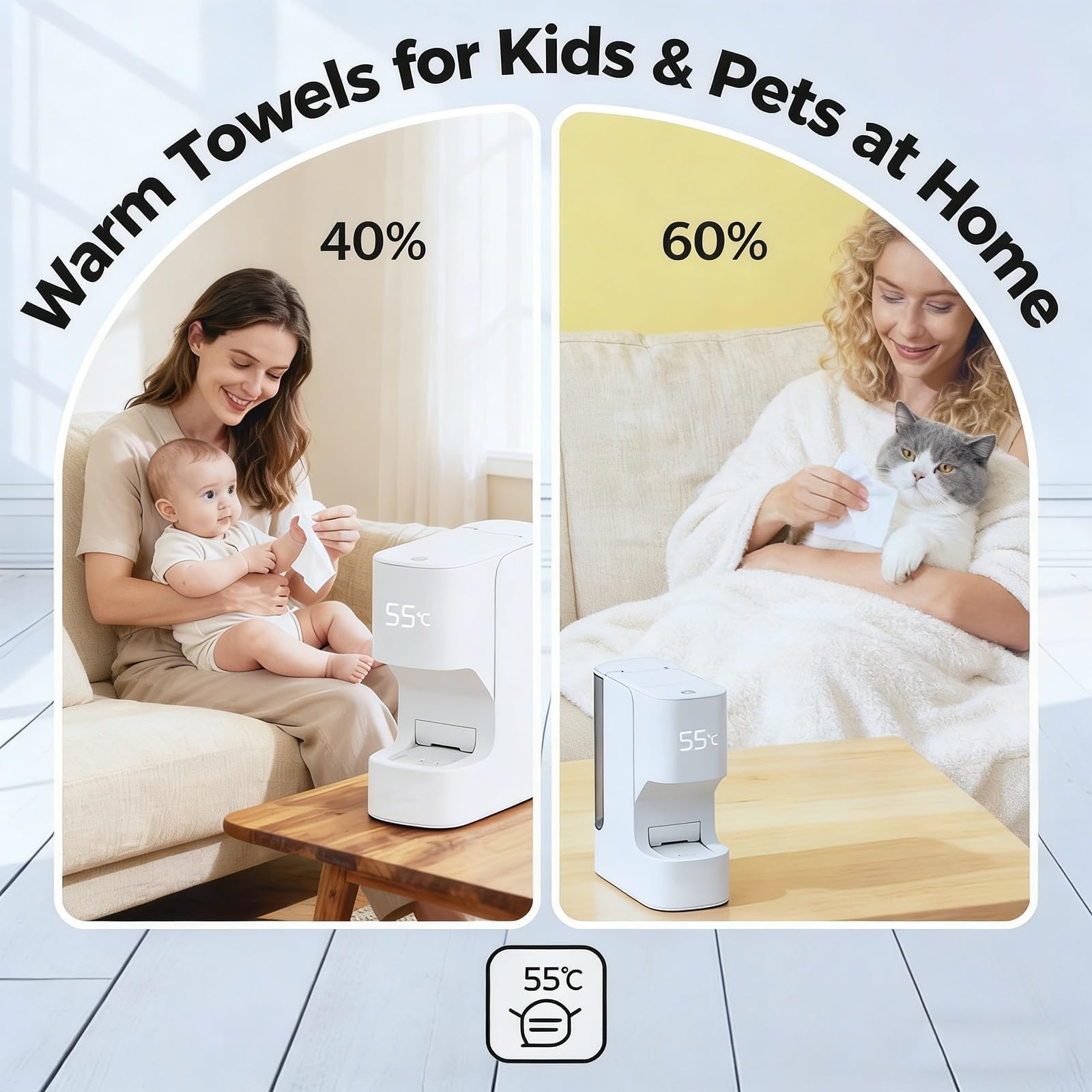 Distributeur automatique de serviettes chaudes, distributeur de serviettes chaudes pour le visage, température constante de 55 °C, chaleur en 5 secondes, avec 20 serviettes compressées, pour salon de