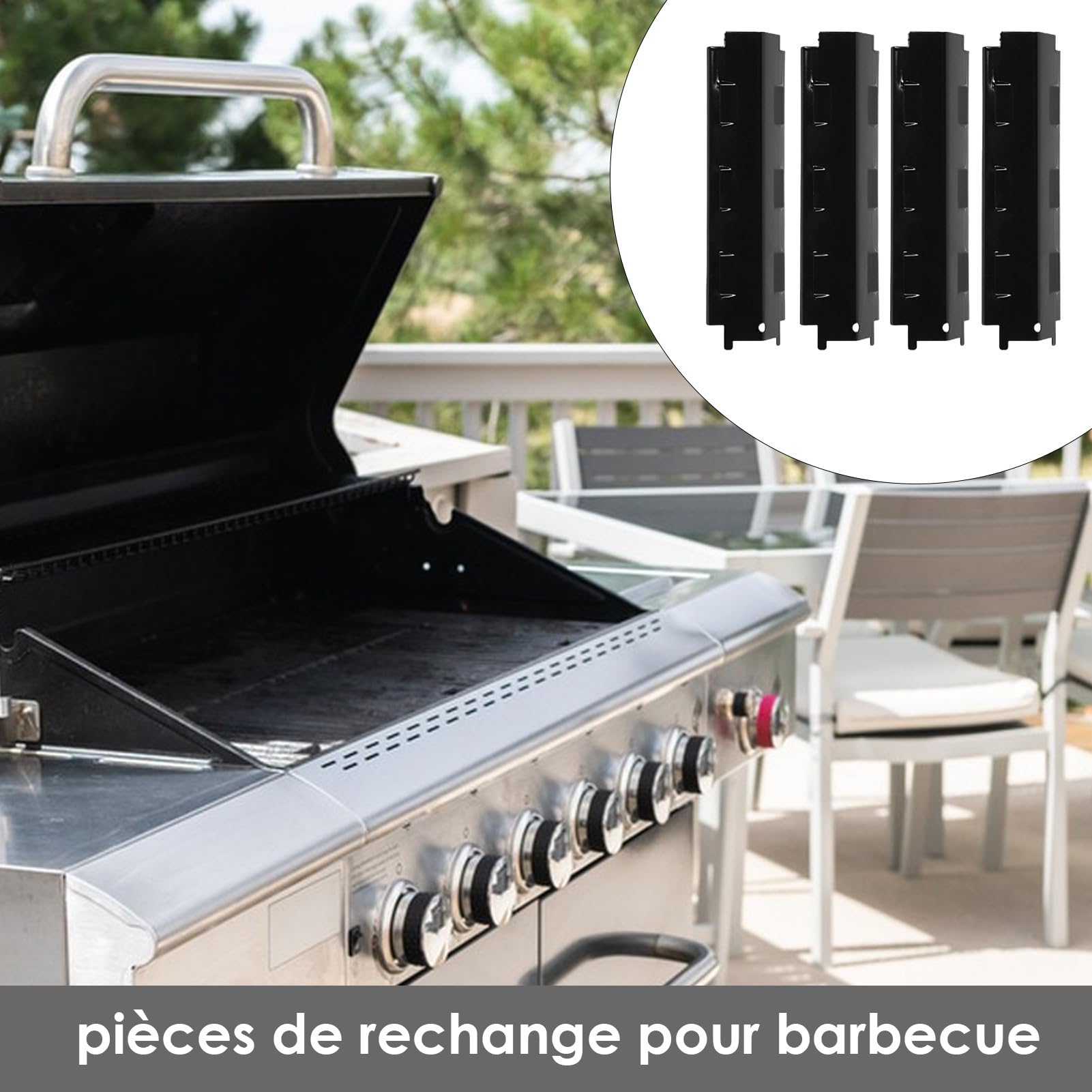 Coperture per bruciatore - Sostituzione Piastra di Calore in Acciaio | Protezione per bruciatore di Ricambio in 4 Pezzi per Cortile, Picnic, Campeggio, Esterno, Patio, per