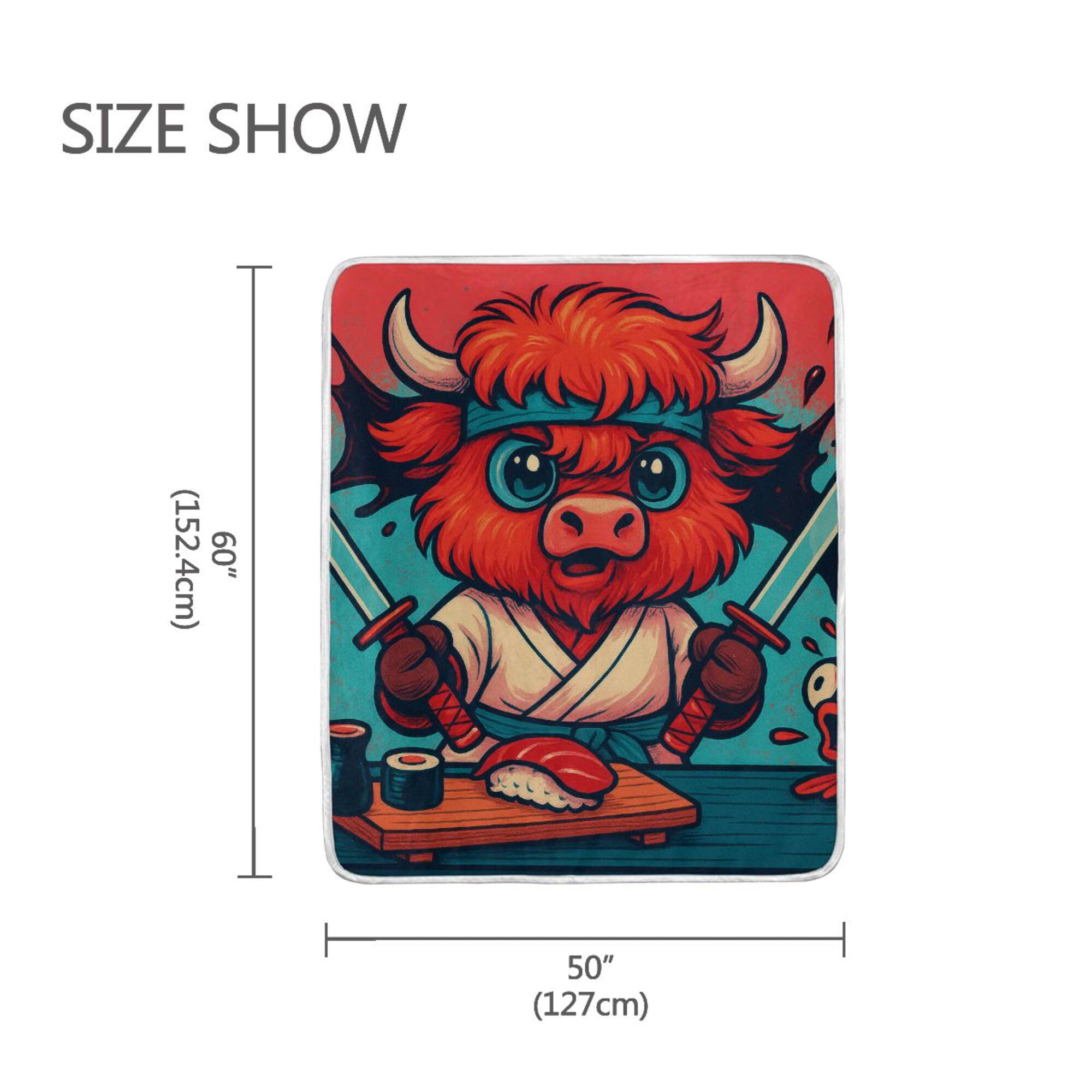 Koc do salonu narzuta koc miękki koc do salonu 50 x 60 narzuty koce Highland Cow Sushi Chef