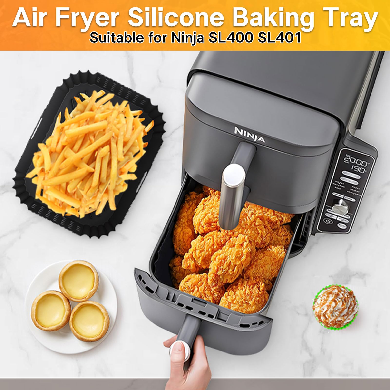 Meltrck Heteluchtfriteuse-accessoires, airfryer-accessoires voor Ninja SL400EU/ SL400EUCP 9,5L, Air Fryer accessoires voor Dual Zone Air Fryer, siliconen inzetstukken, bakvorm-inzetstuk