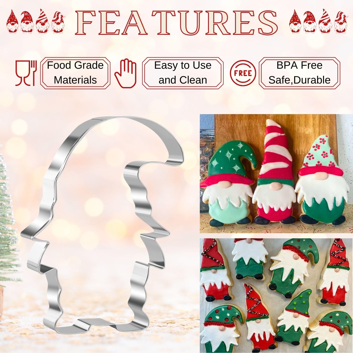 Lot De 3 Emporte-pièces Inox Motifs Noël - Père Noël, Lutin, élan - Pour Biscuits Et Fondants