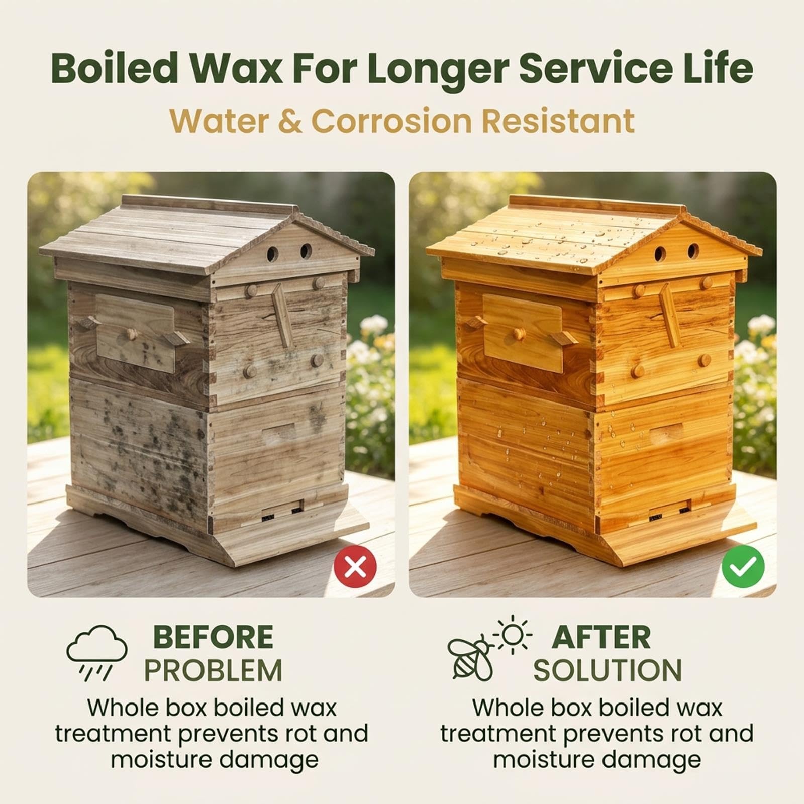 Ruche, Bois de Sapin Ciré avec Fenêtre d'Observation pour Apiculture Jardin