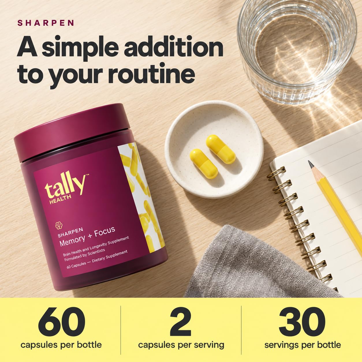 Tally Health Sharpen Memory & Focus with Taurine & Choline, 60 Capsules — Amazon image 5