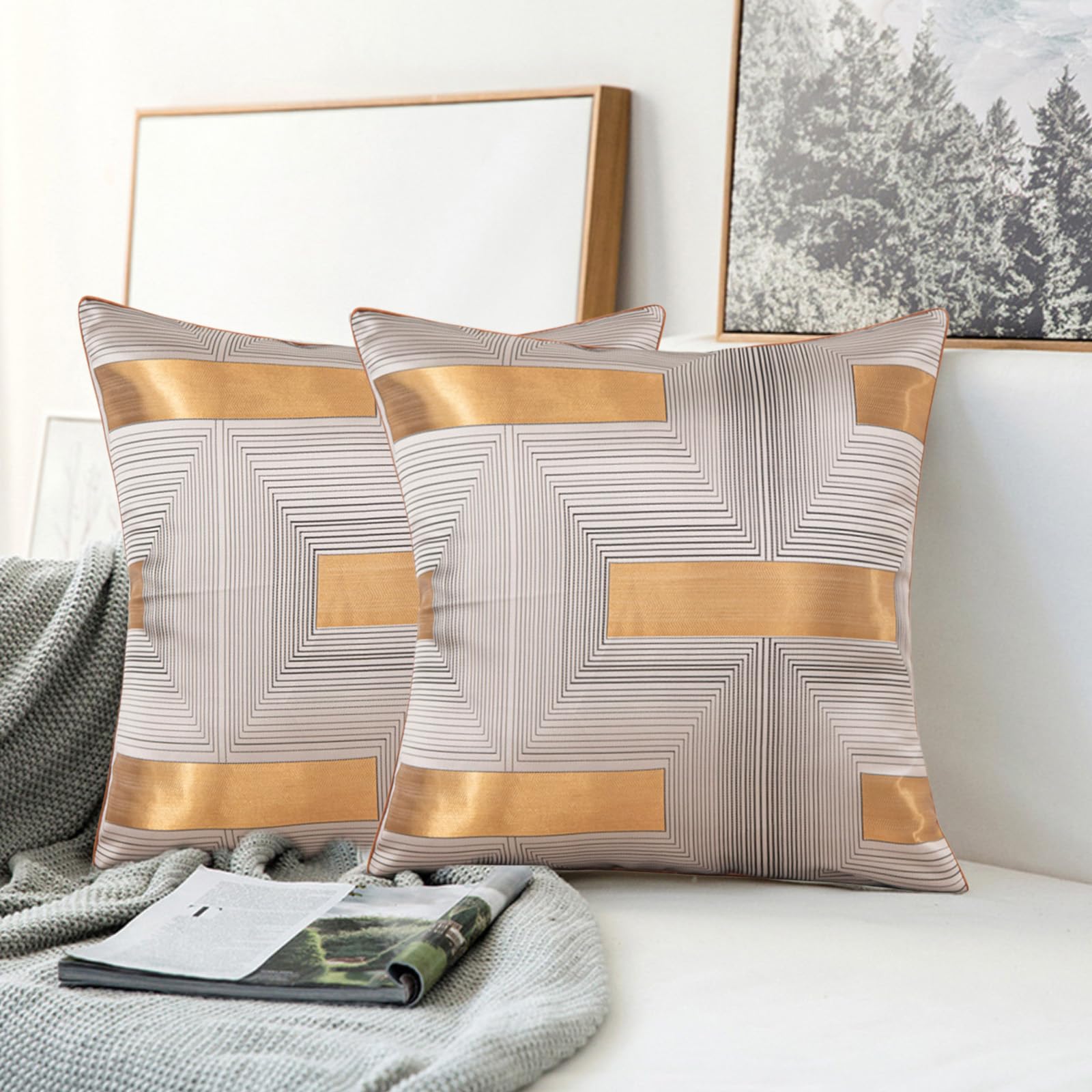 Traziewell Silver Grey Cushion Covers 45x45 cm Set of 2 Cushion Cases Square Decorative Gold Printed Patterned Pillow Cover for Sofa Couch 716 — image 1
