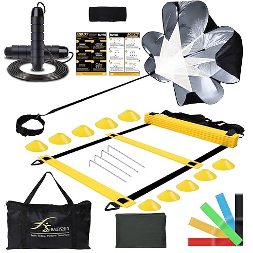 Eazy2hD Speed Agility Training Set- Agility Ladder,12 Cones, 4 Adjustable Hurdles,Parachute, Exercise Workout Equipment Boost Fitness & Increase Quick Footwork