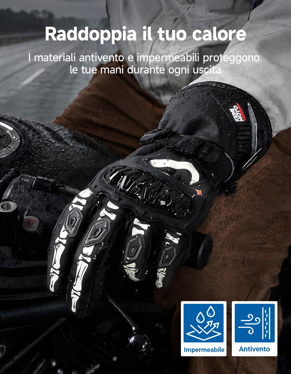 KEMIMOTO Guanti Moto Invernali, Guanti da Moto Termici Uomo Donna con Touch Screen e Impermeabile Protezione, Adatti da 0°C a 5°C, Ideali per Motociclismo a Ciclismo