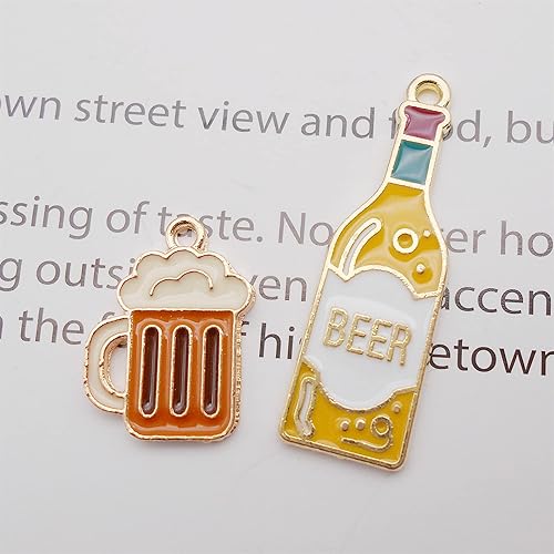 Miniatura 3 de 20 piezas surtidas de esmalte para botella de cerveza, dije de taza de botella de cerveza en tono dorado, aleación de alcohol, llavero colgante para