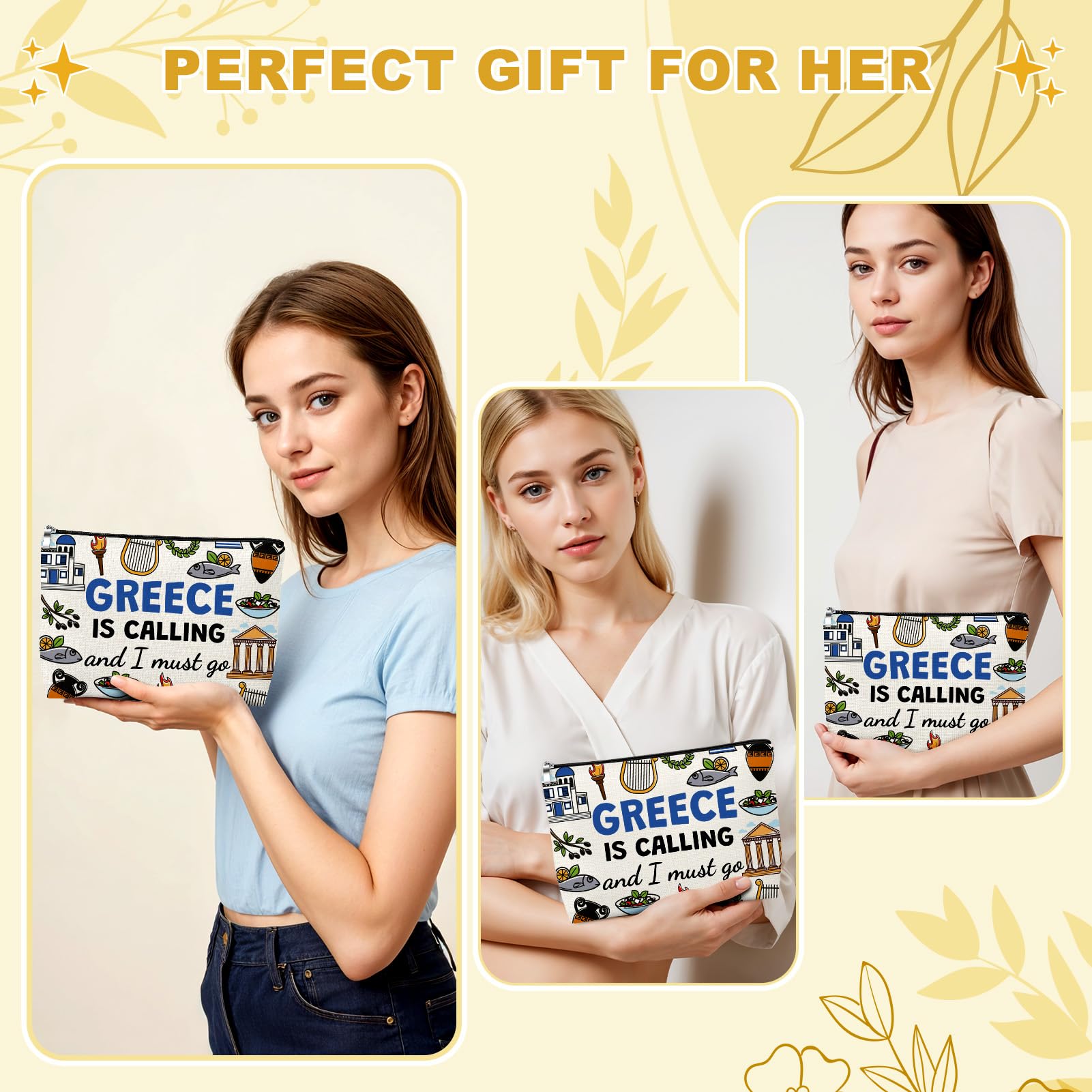 Mxrymvu Greece Travel Souvenirs Gift Makeup Bag Greece Traveling Gifts Vacation Gift Cosmetic Bags Travel Gifts for Friends Daughter Sister Greek Makeup Pouch for Christmas Birthday