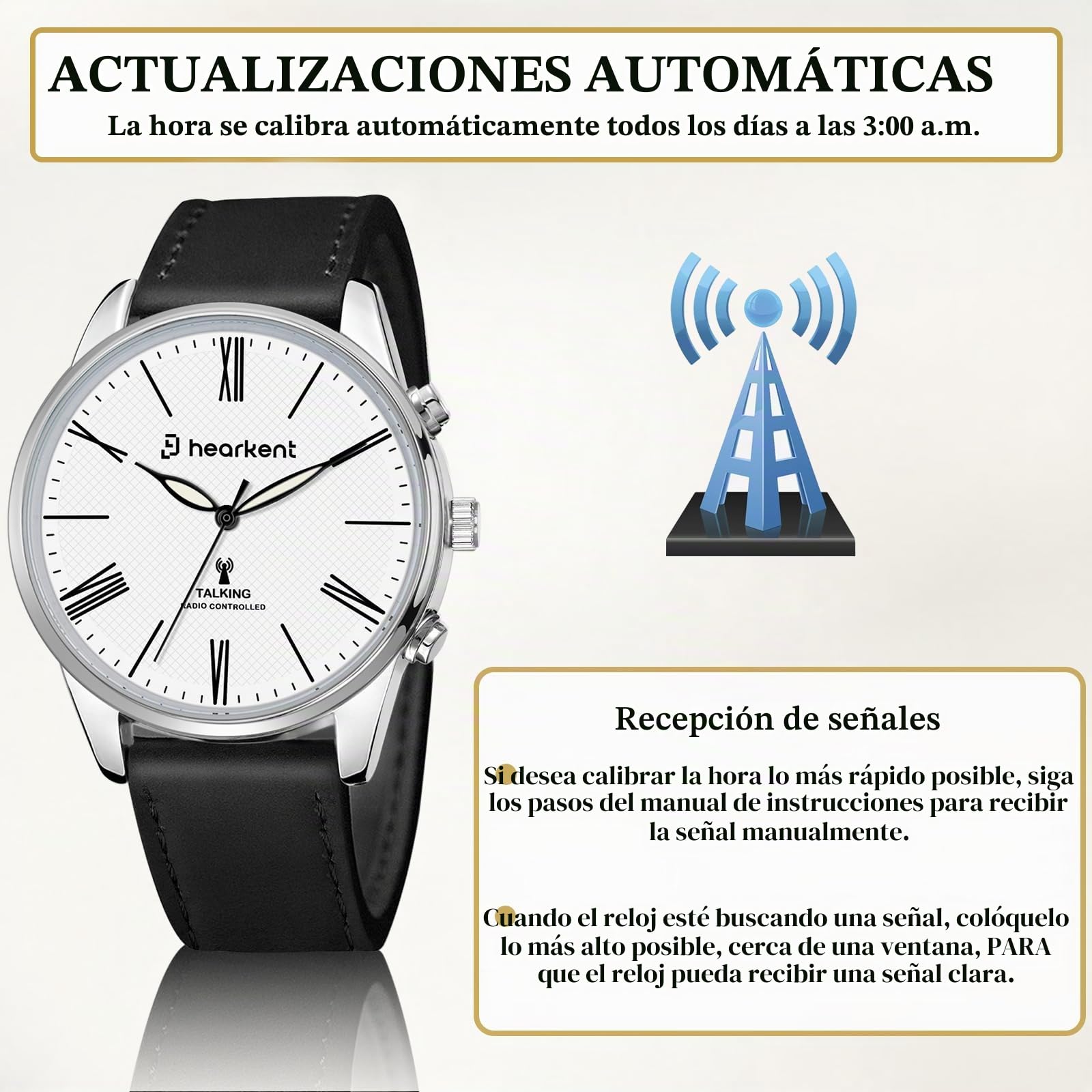 Hearkent Reloj parlante para personas con discapacidad visual, habla hora y fecha, relojes de pulsera para hombre, ajuste automático de la hora, regalos para personas ciegas, hombres mayores con