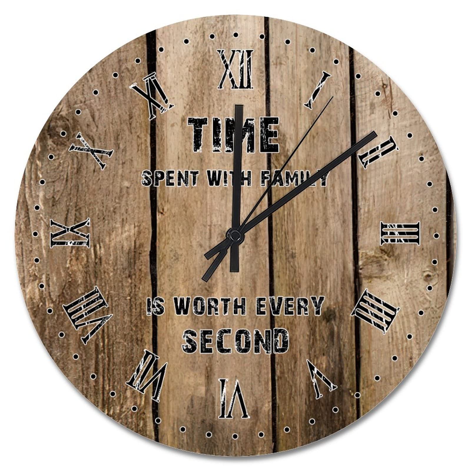 Horloge murale en bois marron avec message familial, une idée cadeau idéale pour la maison