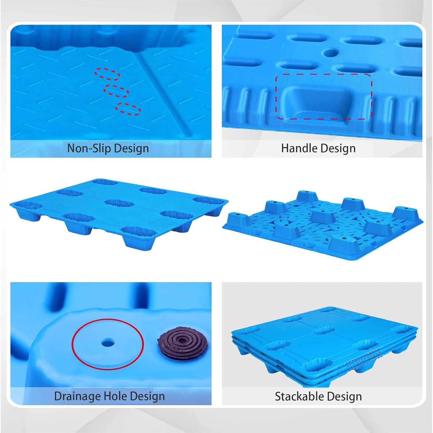 Blue Lightweight Moisture Resistant Pallet,Basement Storage Pallet,Durable,Easy to Stack,for Indoor and Outdoor,Supermarkets and Warehouses(100x80x14cm/39.3x31.4x5.5in)