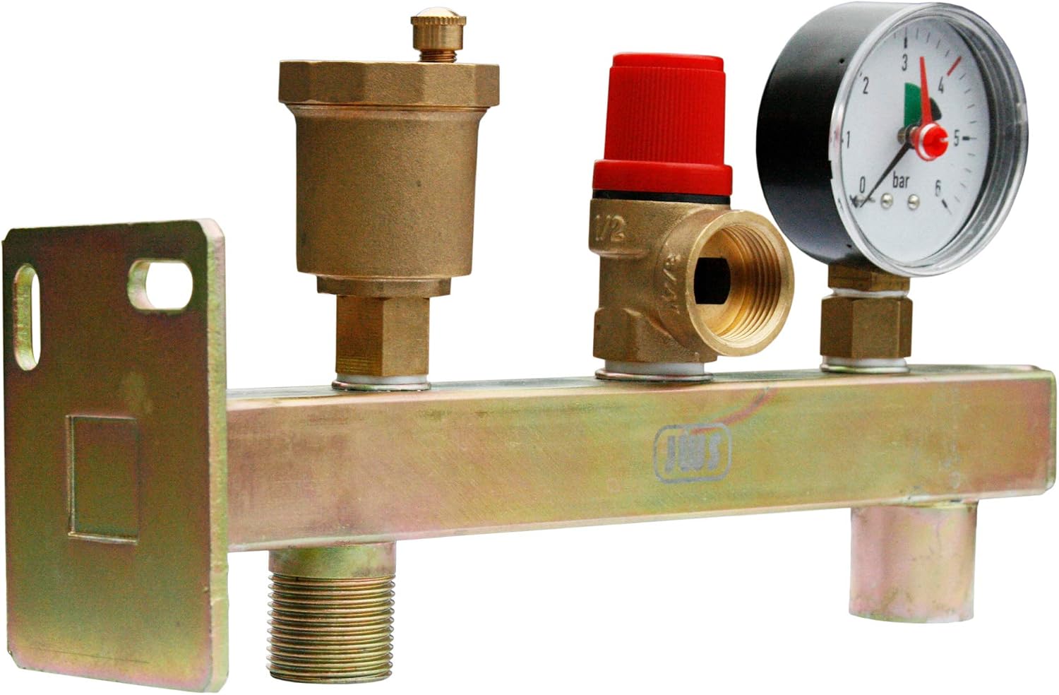 Produktbild von DN 25 Kesselsicherheitsgruppe Aus Messing – 6bar Sicherheitsventil, Manometer & Schnellentlüfter, Für Geschlossene Heizungsanlagen