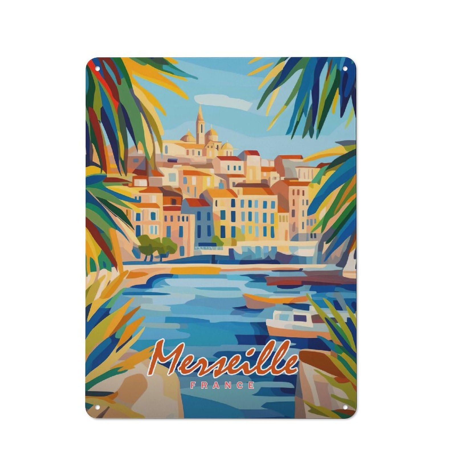 Junmoney Style-11 Marseille Cityscape Vintage Tin Sign 40X30cm For Garage Or Workshop, Suited To Garage Decor Fans, For Retro Home Interiors