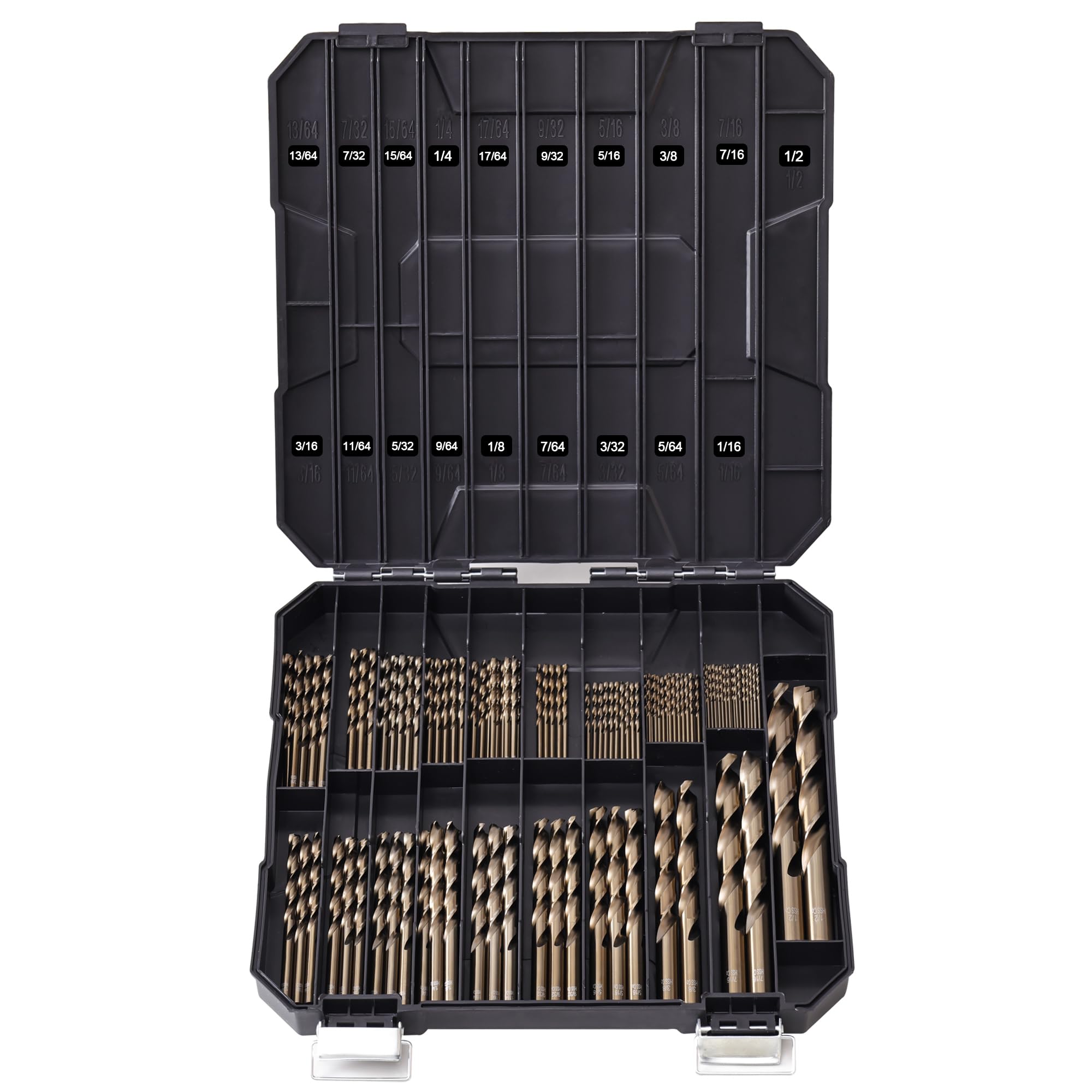 Juego de brocas de cobalto para metal endurecido y acero inoxidable, 122 brocas M35 de acero de alta velocidad de 1/16 a 1/2 pulgadas, con caja de almacenamiento de índice de plástico