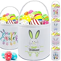 Vista 29 de Cesta de Pascua personalizada con nombre para niñas y niños, cesta de conejo de Pascua personalizada, bolsas de regalo para caza de huevos de Pascua