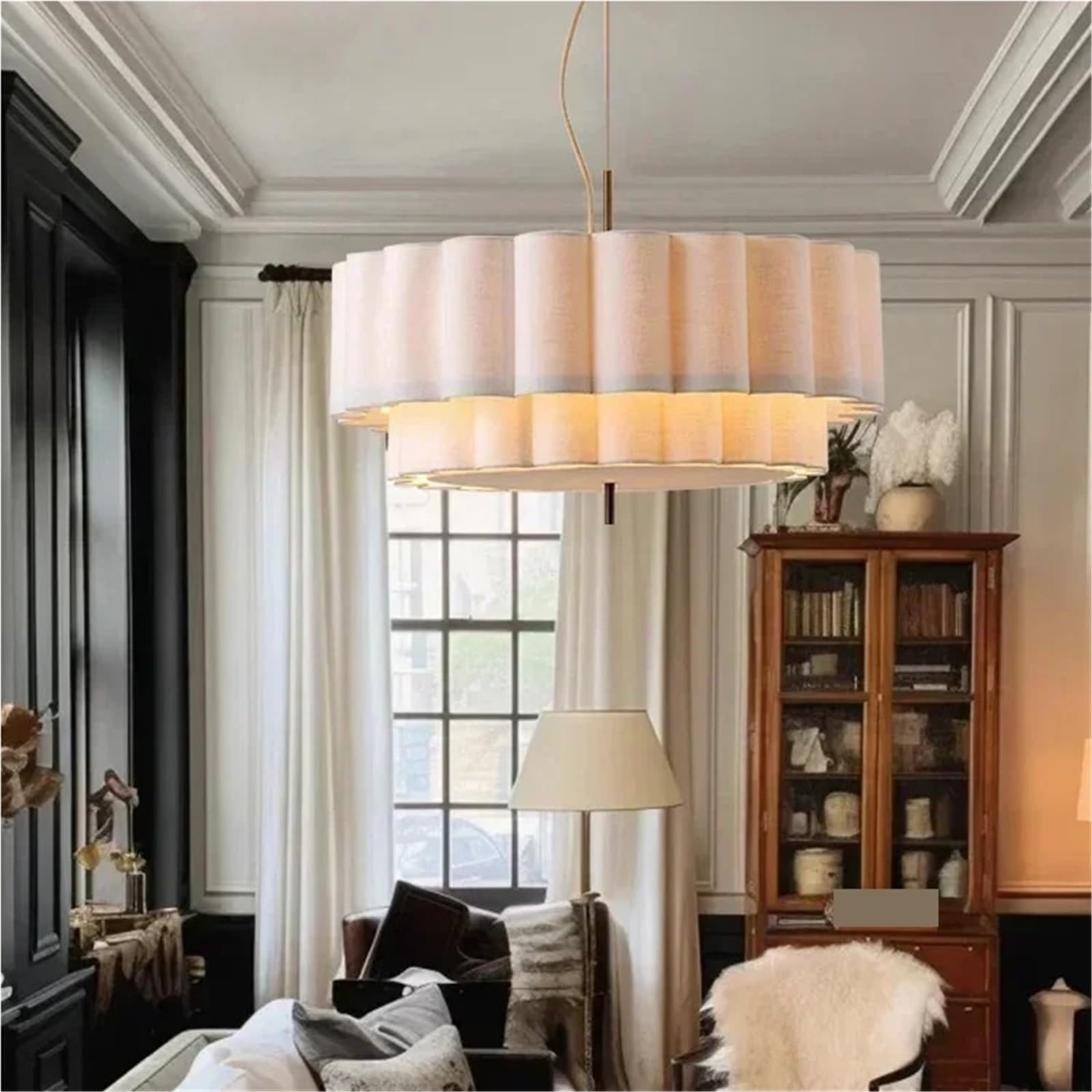 Cloth Pendant Lights Fabric Hanging Chandelier Light Fixture for Living Dining Room Bedroom Lighting