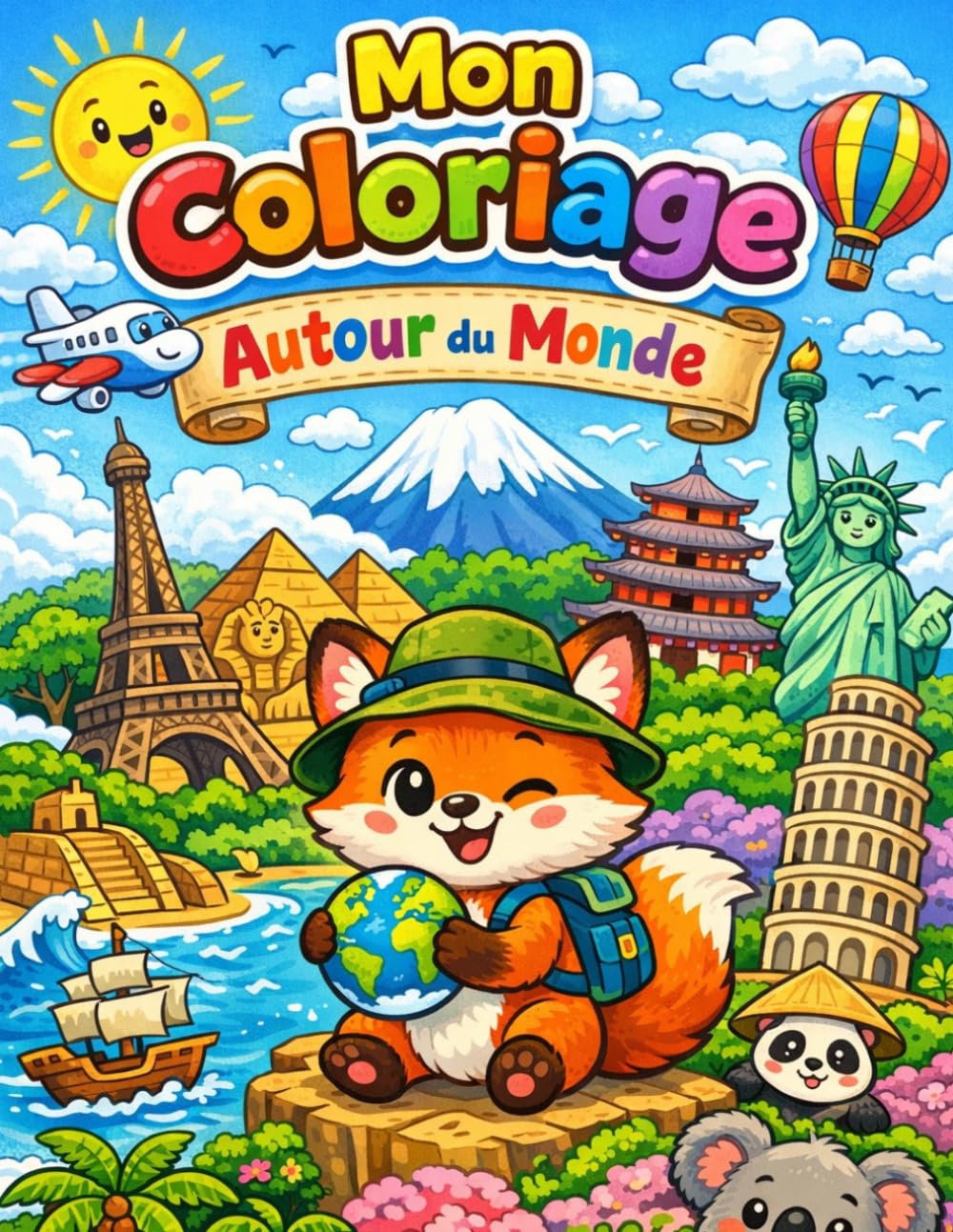 Livre de coloriage enfant 3-5 ans: Voyage, monuments et animaux du monde - Activité ludique et éducative