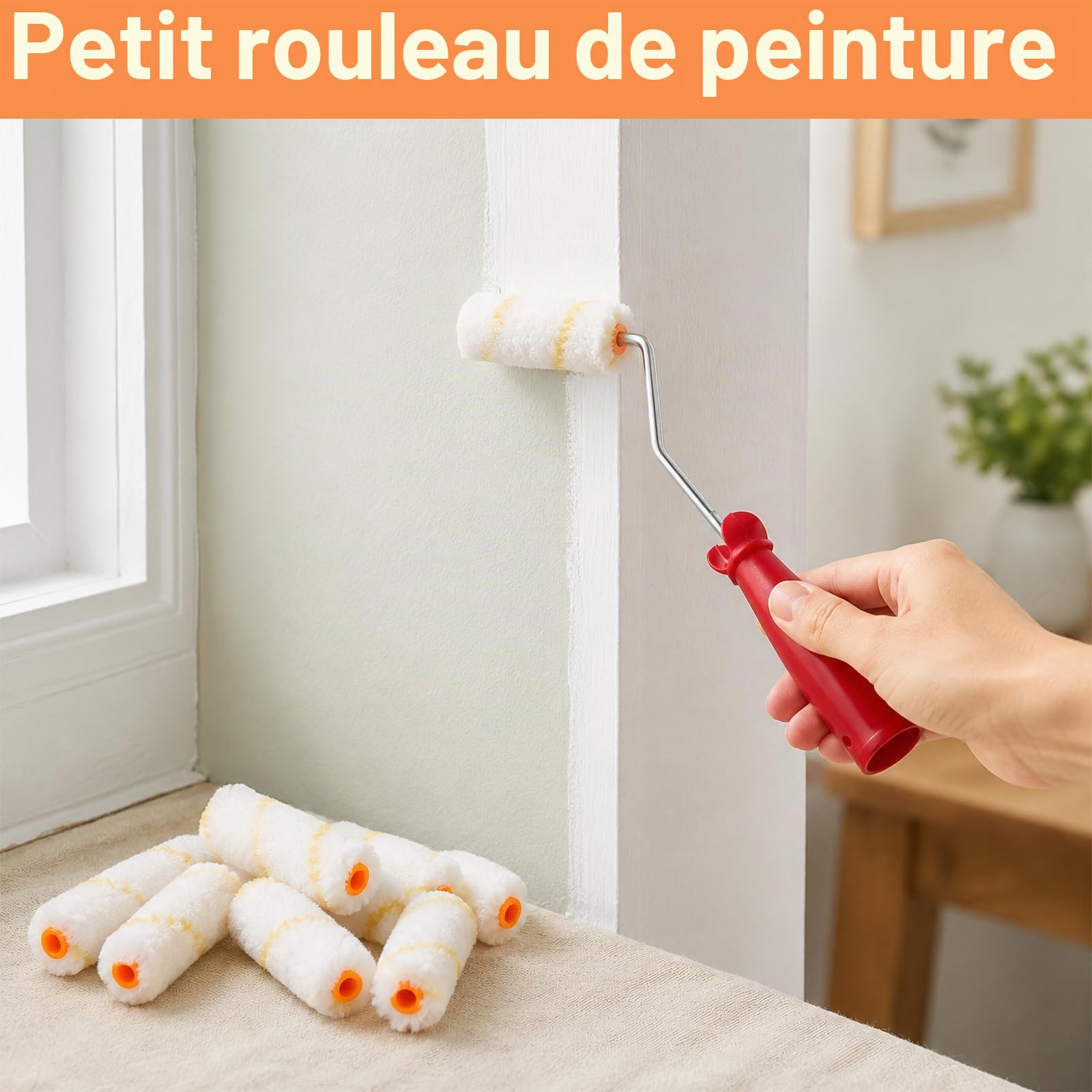 WOPPLXY Lot de 60 Rouleau Peinture, Longueur 10cm Petit Rouleau Peinture avec 3 x Longueur 30cm Manche, Mini Rouleaux Peintures pour Rénovation et Travaux de Peinture
