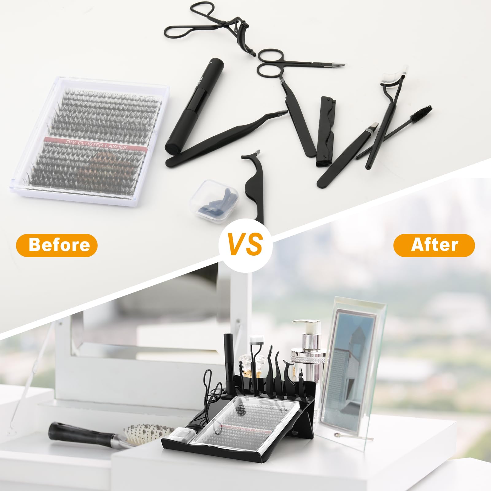 Beautyflier Kit d'extension de cils plateau de rangement pour greffage d'extensions de cils, support d'outils d'extension de cils, organisateur de maquillage, support de palette de colle pour faux